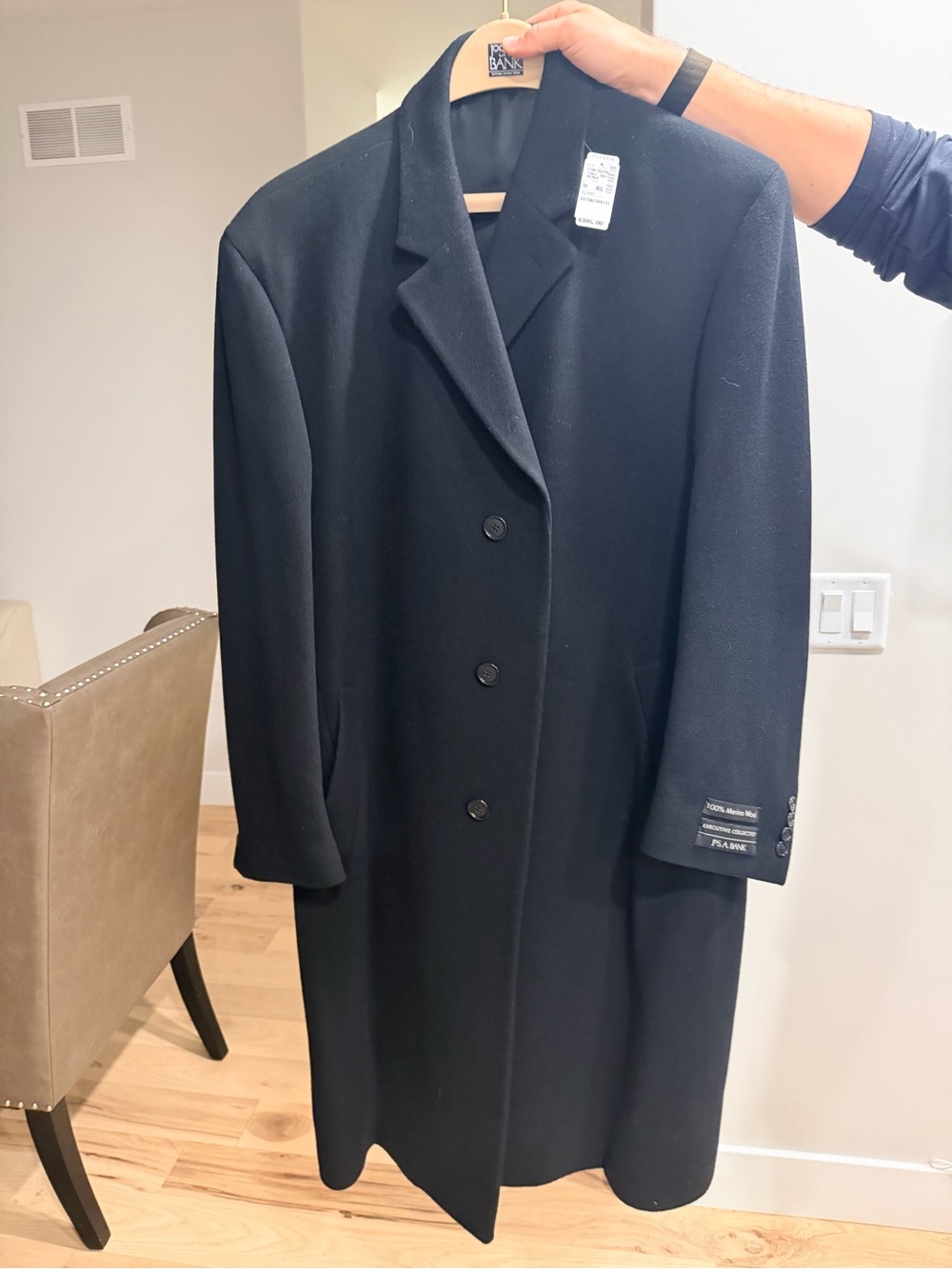 Jos. A. Bank Black Wool Single-Breasted Trench Coat